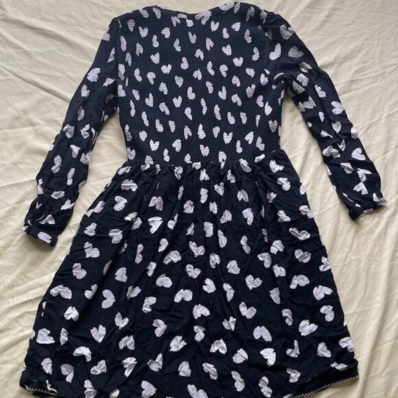 Maeve | Black & White Heart Print Smocked Dress | Size M - Picture 2 of 3